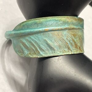 Verdigris Feather Cuff Bracelet Brass